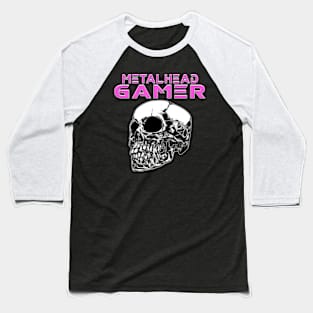 Metalhead Gamer Quarter Skull Pink Baseball T-Shirt